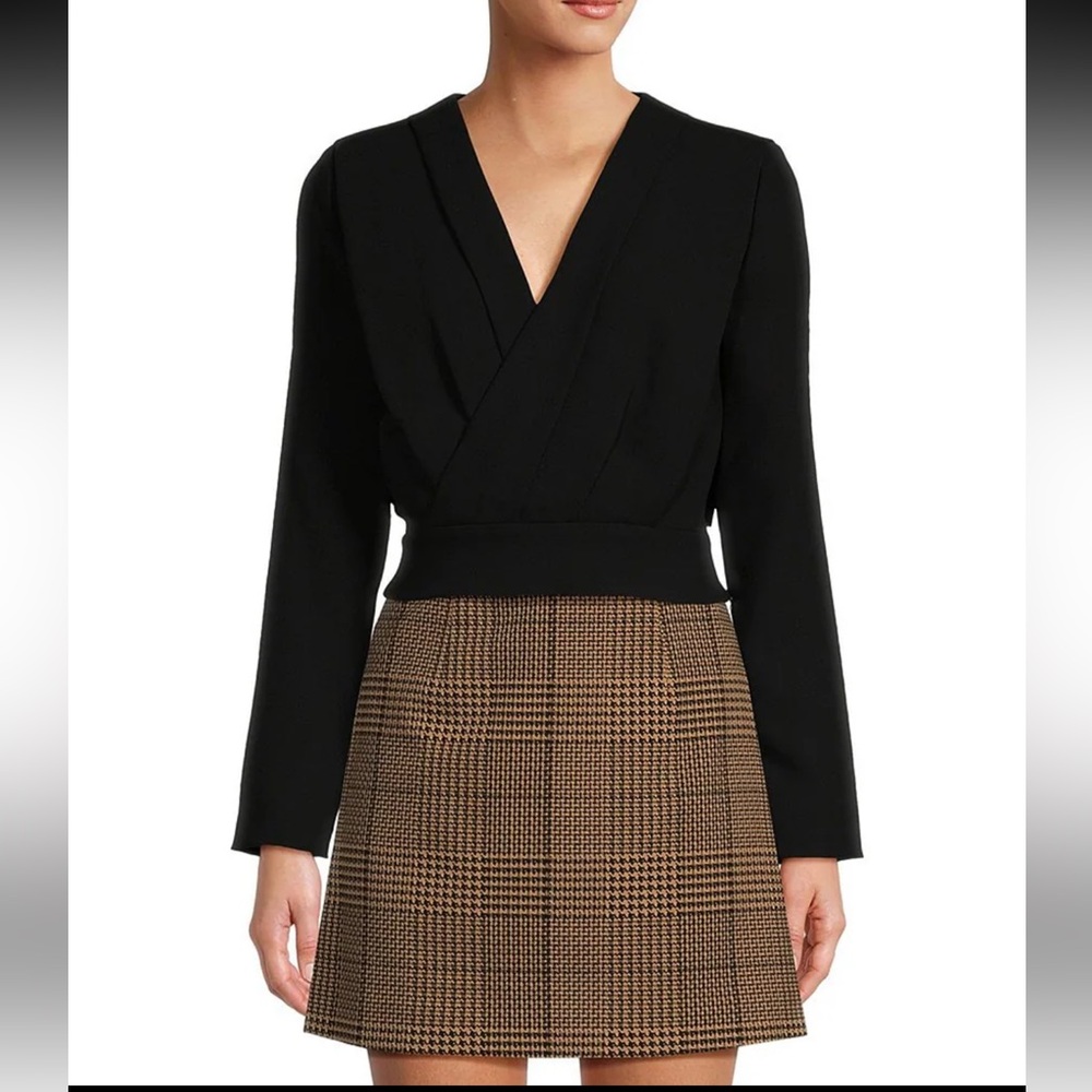 NWT Antonio Melani Ira Crepe V-Neck Dropped Long Sleeve Ruched Wrap Blouse